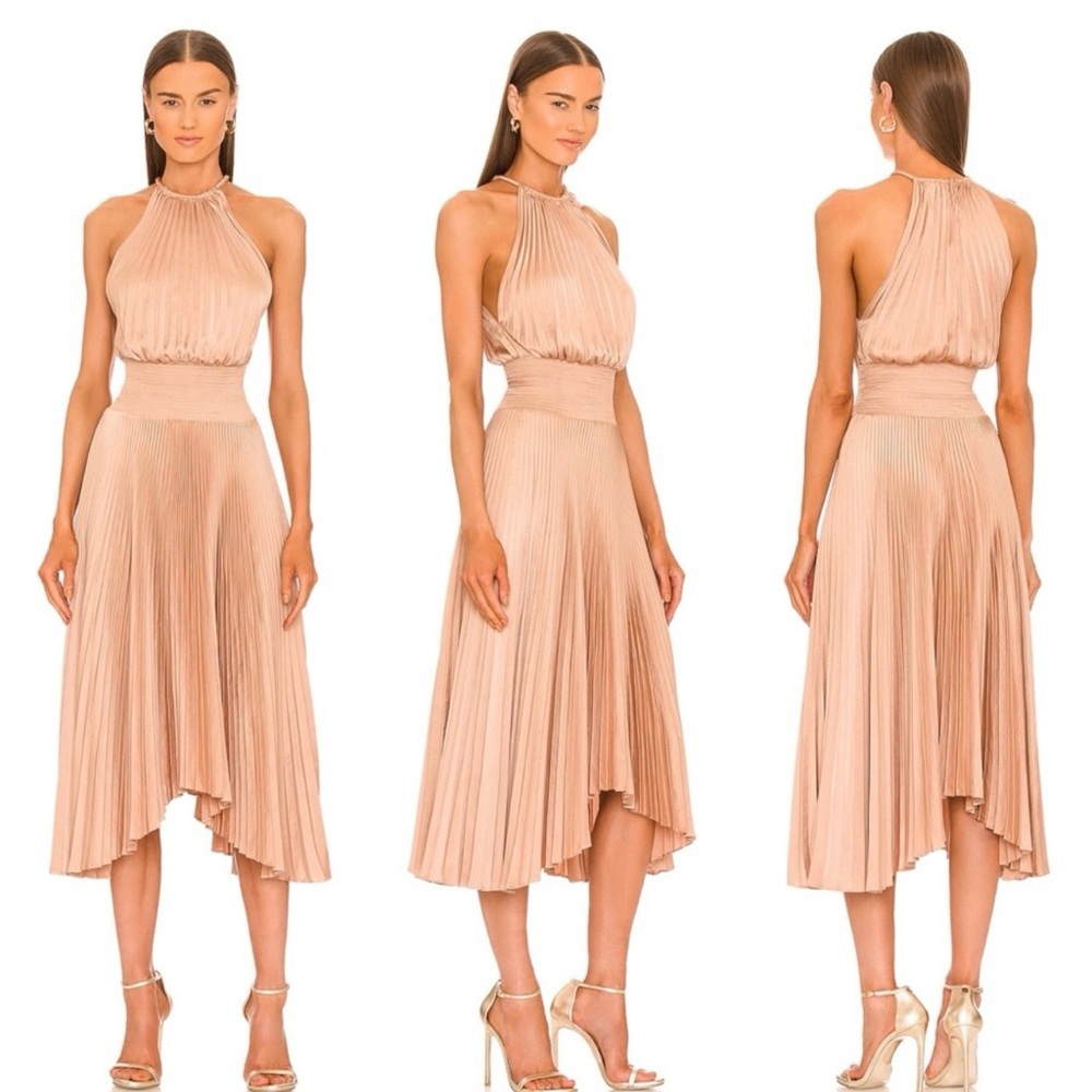 A.L.C Renzo II Satin Pleated In Bella Nude Dress Size 2/XS EUC - Picture 3 of 9